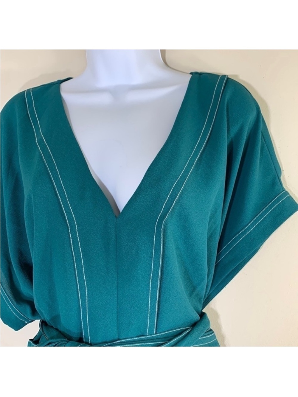 1. State Veridian Blooms Contrast Stitch Tie Waist Blouse. 3X. NWT. - Picture 5 of 8